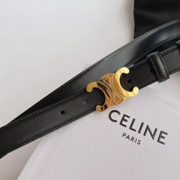 MEDIUM TRIOMPHE BELT 25MM BLACK LEATHER GOLD HARDWARE